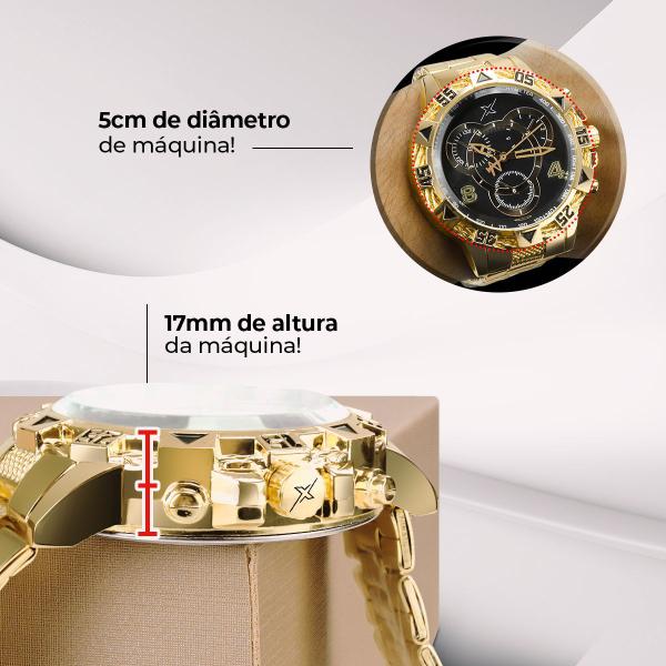 Imagem de corrente + pulseira + relogio masculino aço dourado presente casual analogico social religioso