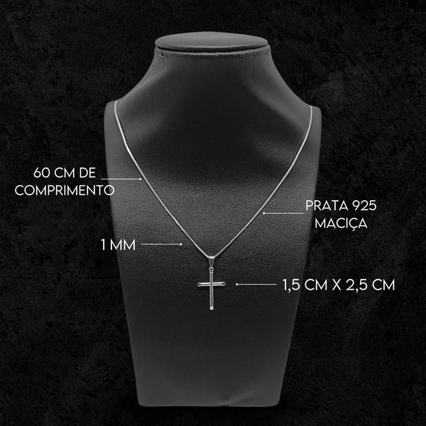 Imagem de Corrente Veneziana Prata 925 Legítima Cordão Colar De 60cm + Pingente Crucifixo Masculino Cruz Fina De Luxo