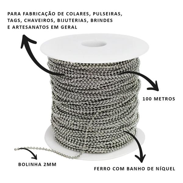 correntinha de bolinha com fecho para etiqueta 5 metros Imagem de correntinha de bolinha com fecho para etiqueta 5 metros