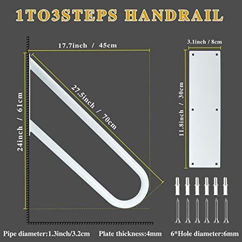 Imagem de Corrimão para 1-3 Passos Escadas, Corrimão de Suporte de Parede para Degraus Ao Ar Livre, Corrimão de Garagem com Casaco de Pó Branco Acabado, Adequado para Jardim, Quintal e Garagem (27,5" comprimento,φ1,3", Branco, 1PC)