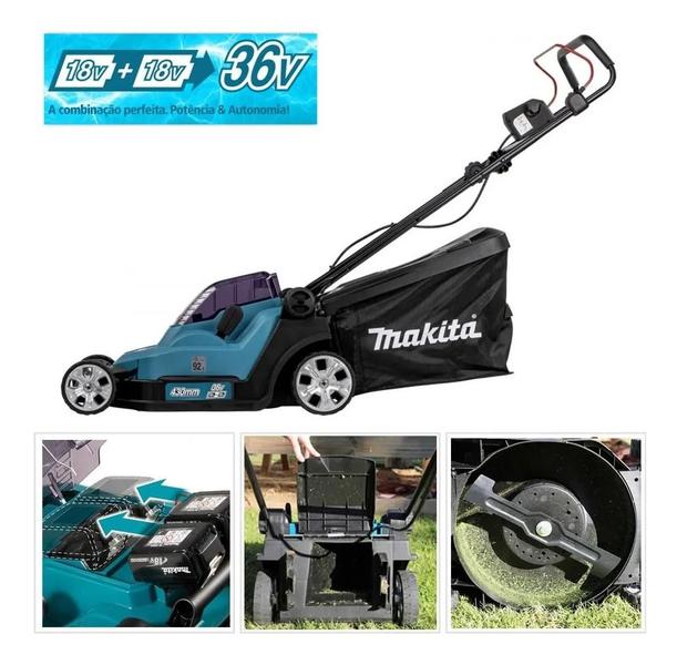 Cortador De Grama 2 Baterias 18v 6ah Makita Dlm432z Com Carregador Duplo Bivolt Imagem de Cortador De Grama 2 Baterias 18v 6ah Makita Dlm432z Com Carregador Duplo Bivolt