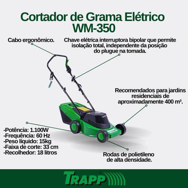 Imagem de Cortador de Grama Elétrico Trapp WM-350 1100W (220V 60HZ) Com Recolhedor