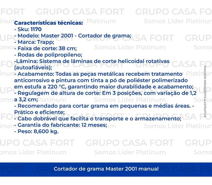 Imagem de Cortador De Grama Manual Trapp Master 2001 Facas Rotativas