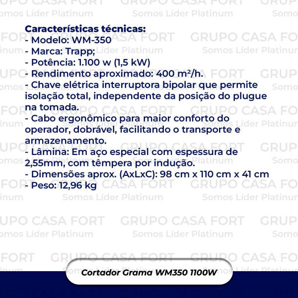 Imagem de Cortador De Grama Wm-350 C/ Recolhedor Trapp Mono 1100w 110v