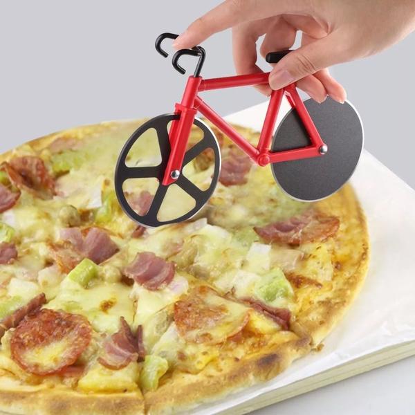 Imagem de Cortador De Pizza em Aço Inox Bicicleta Fatiador Vermelho