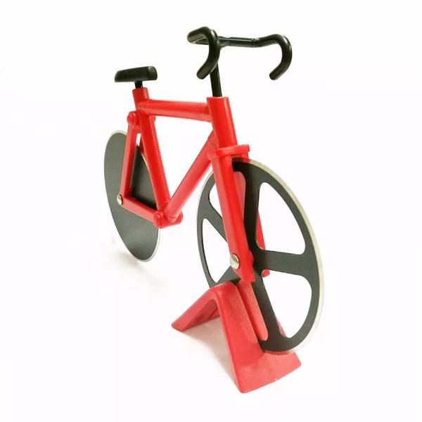 Imagem de Cortador De Pizza em Aço Inox Bicicleta Fatiador Vermelho