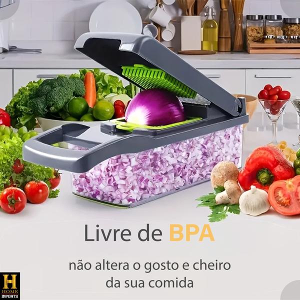 Imagem de Cortador E Fatiador De Alimentos 16 Em 1 Lâminas Em Aço Inox Linha Premium