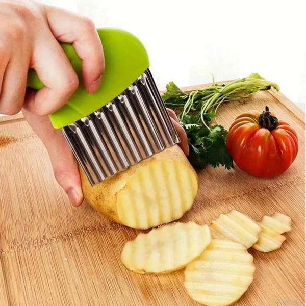 Imagem de Cortador fatiador de batatas legumes inox portátil prático cozinha