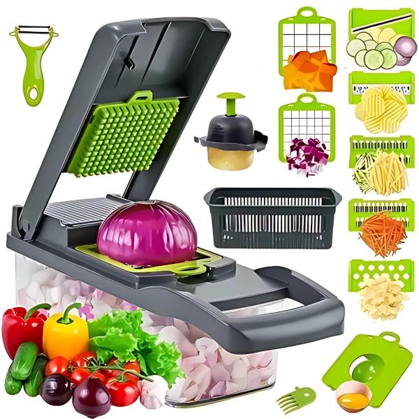 Cortador Fatiador Ralador Desfiador 14 Peças Multifuncional Manual para Legumes, Frutas, A...