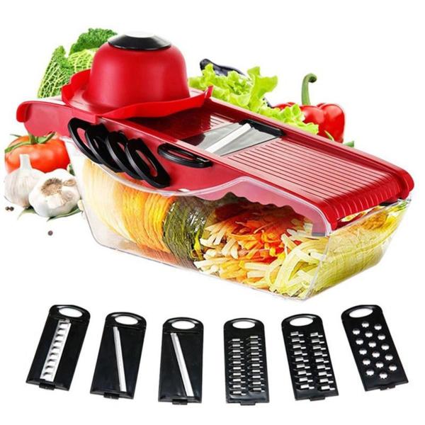 Imagem de Cortador Ralador Fatiador De Legumes Verduras Frutas Alimentos Mandoline Profissional Cozinha Slicer Aço Inox 10 em 1