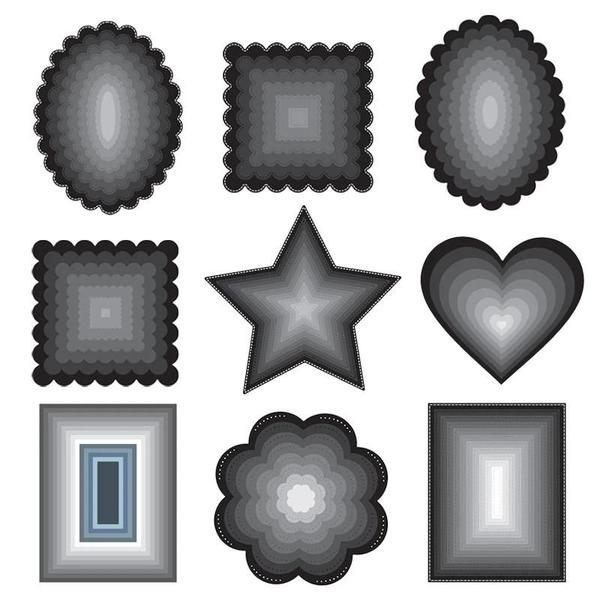 Imagem de Corte de Metal para Scrapbooking - Diversos Formatos (Retângulo, Quadrado, Redondo, Oval, Coração, Estrela)