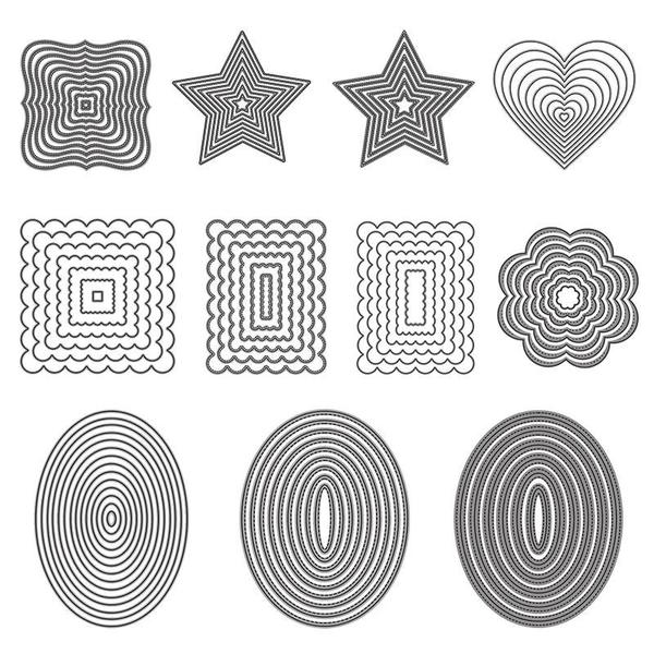 Imagem de Corte de Metal para Scrapbooking - Diversos Formatos (Retângulo, Quadrado, Redondo, Oval, Coração, Estrela)