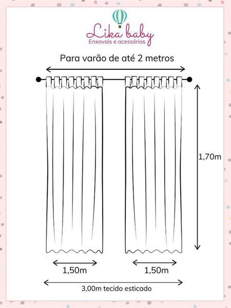 Imagem de Cortina 2,00 X 1,70M Poliéster Decorativa Quarto De Bebe