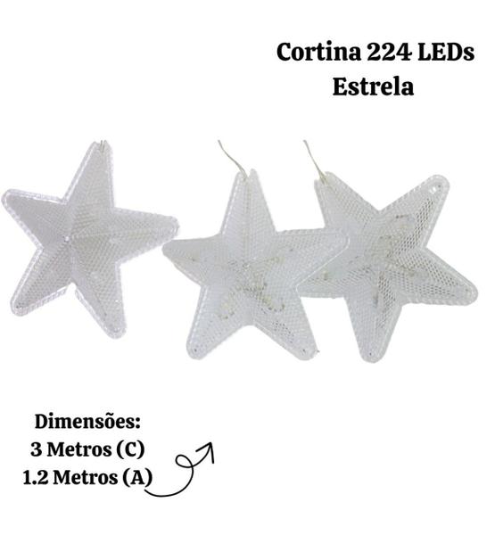 Imagem de CORTINA 224 LEDS WARM COM ESTRELA NA PONTA BIVOLT 3x1,2M