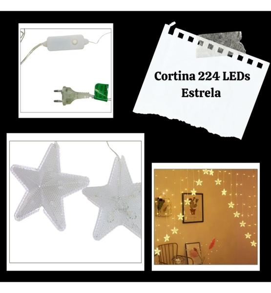 Imagem de CORTINA 224 LEDS WARM COM ESTRELA NA PONTA BIVOLT 3x1,2M