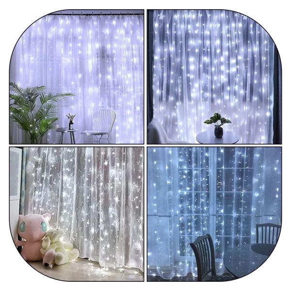 Imagem de Cortina 300 Led 3x2 Fixo BF ou BQ Decoração Parede Macho e fêmea tomada elétrica Comércio papai noel casamento acessório  Presépio cordão 