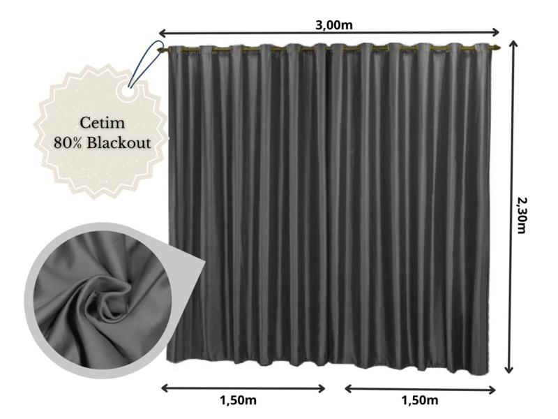 Imagem de Cortina 3,00 x 2,30m Tecido Blackout Blecaute Corta a luz para Varão de 2 metros