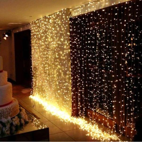 Imagem de Cortina 500 Led 3,0m x 2,5m 8 Funções Branco Quente Decor Festa Casa Natal 220V