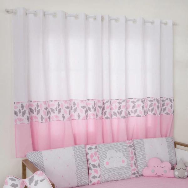 Imagem de Cortina Baby Infantil Para Quarto Nuvem Rosa Bebê 2,00X1,70