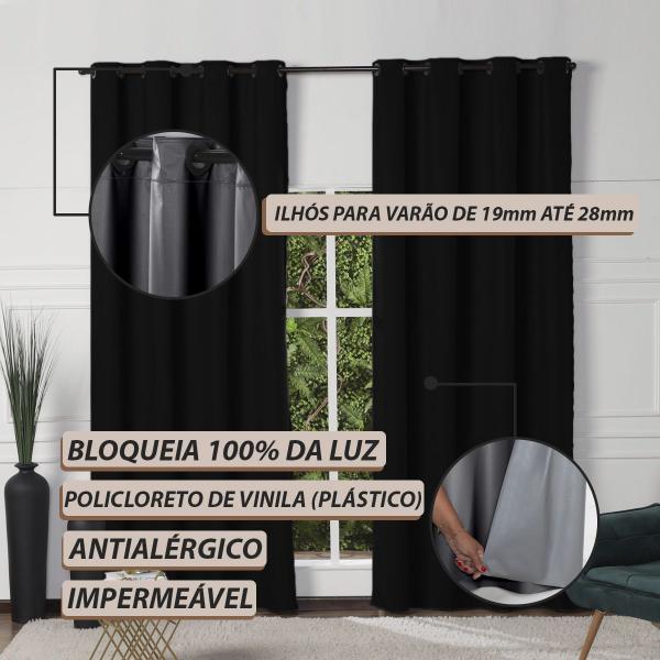 Imagem de Cortina Black Out 2 Metros Sala PVC Preto 2,80x2,80