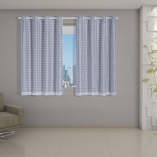 Imagem de Cortina Blackout Pata Com Voil Xadrez 2,80 M X 1,60 M Branco