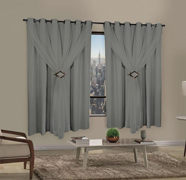 Imagem de Cortina Blackout Pvc 2,00x1,60 Com Tecido Voil Sala e Quarto Janela Blindex