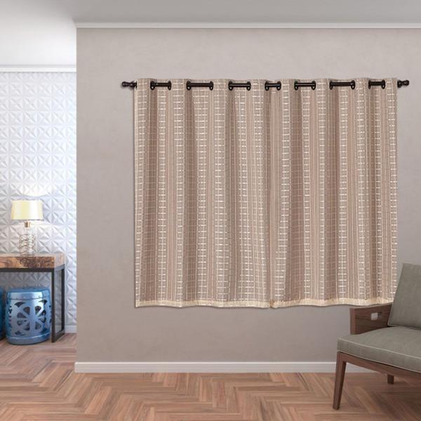 Imagem de Cortina Blackout PVC c/ Tecido Voil Xadrez 2,00 x 1,40 Avelã