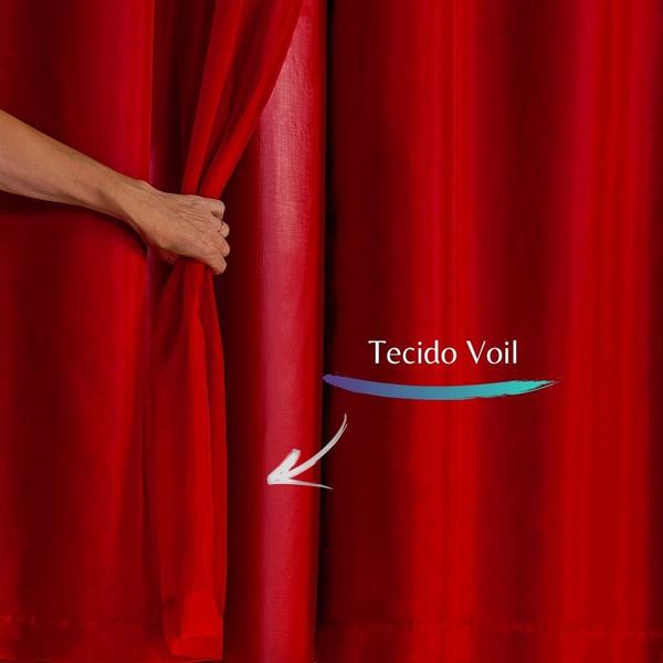 Imagem de Cortina Blackout Tecido Voil PVC Quarto Sala 2x1,4 Vermelho