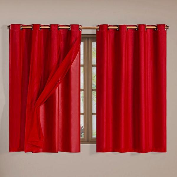 Imagem de Cortina Blecaute Tecido Voil PVC Sala Quarto 2,8x1,8 Vermelho