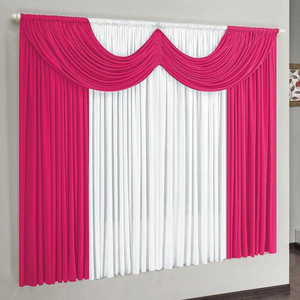 Imagem de Cortina Dakar Varão Simples Malha Gel 3,00m x 2,80m Sala Quarto - Pink e Branco