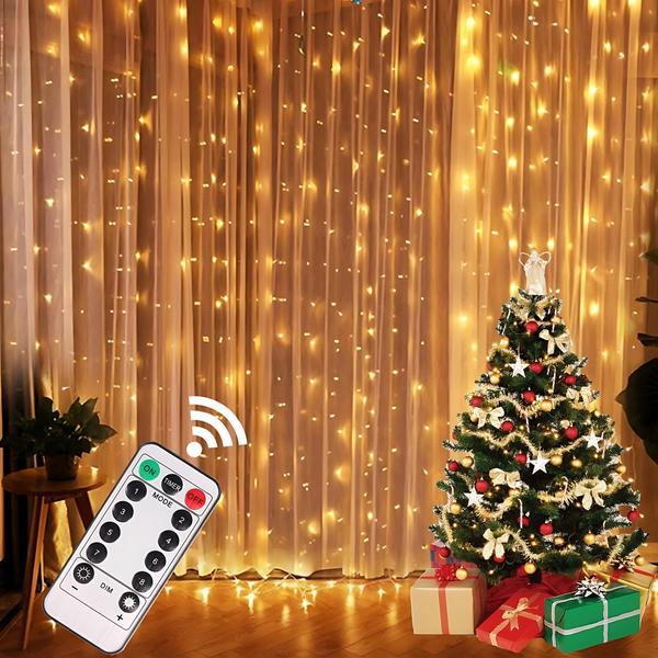 Imagem de Cortina de 300 leds cascata com controle efeitos  pisca e animações  para decoração de natal eventos e casamentos