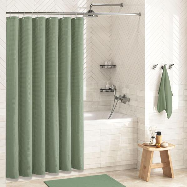 Imagem de Cortina de chuveiro Dynamene Sage Green Waffle texturizada 183x183cm