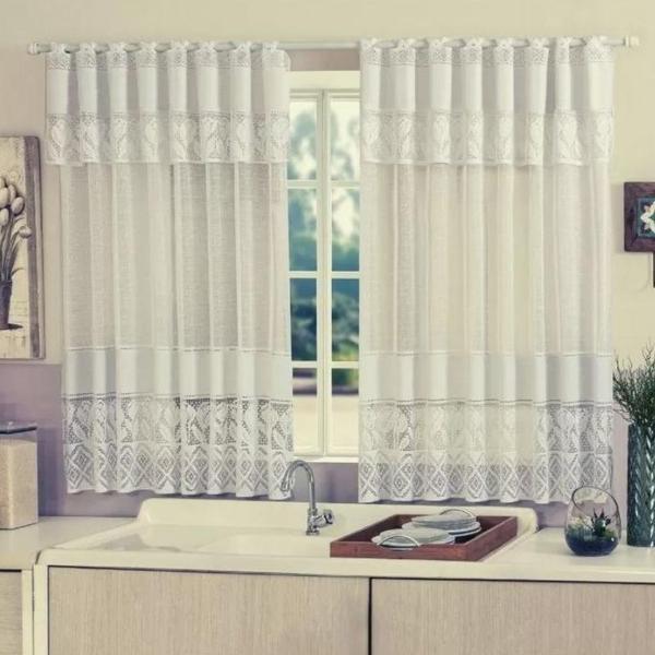 Cortina de Cozinha Renda Tulipa 1,20x2,20m com Bando Acoplado - Duas Folhas - SouTextil Cortina de Cozinha Renda Tulipa 1,20x2,20m com Bando Acoplado - Duas Folhas - SouTextil