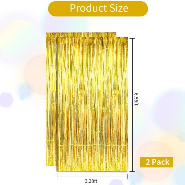 Imagem de Cortina de franjas BEISHIDA Gold Tinsel Metallic 1,0 m x 2,0 m 2 P