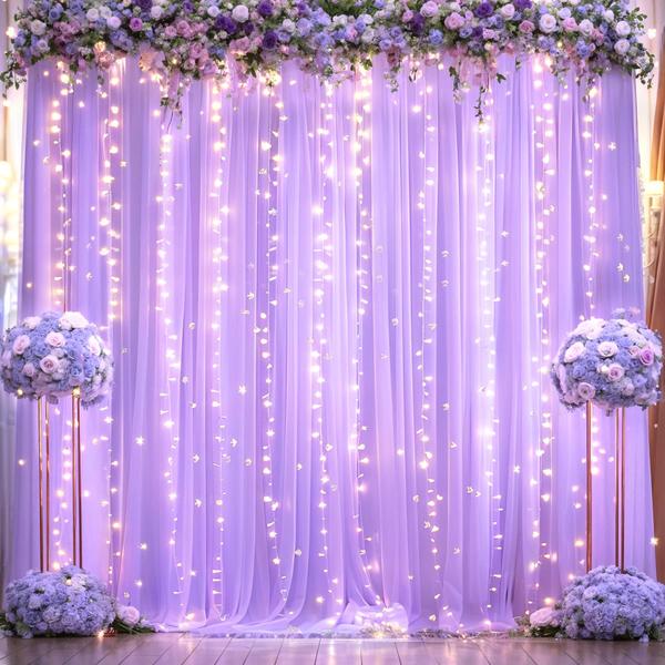 Imagem de Cortina de fundo de tule Suppromo Lavender com luzes 12x3m