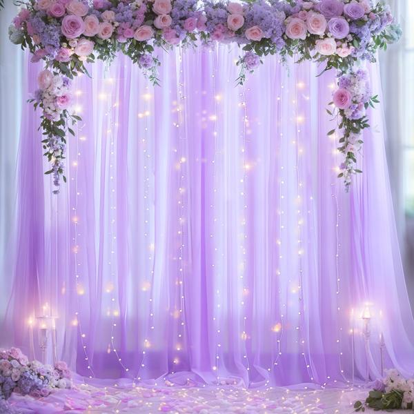 Imagem de Cortina de fundo de tule Suppromo Lavender com luzes 12x3m