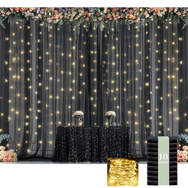 Imagem de Cortina de fundo Suppromo Black Sheer Tule 50 pés  8 pés com luzes