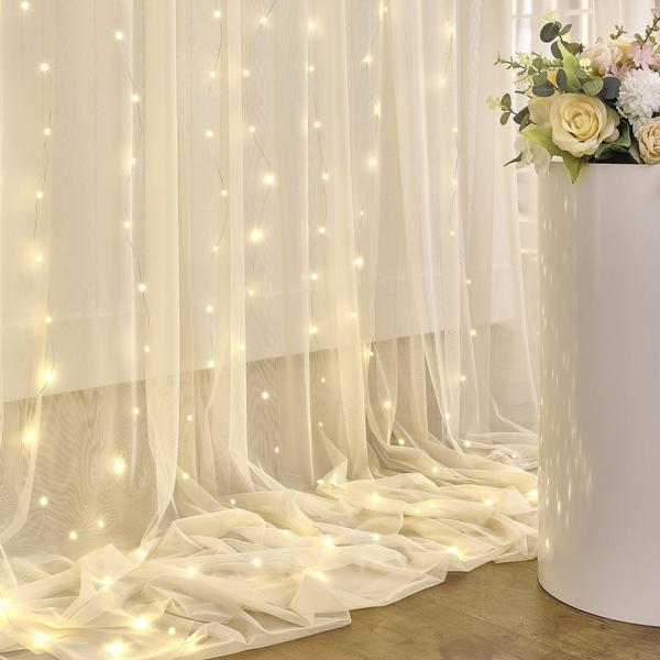 Imagem de Cortina de fundo Suppromo Champagne 6x2,4m com cordão de luzes