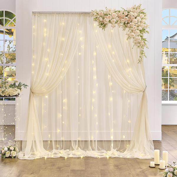 Imagem de Cortina de fundo Suppromo Champagne Sheer com luzes 6x3m