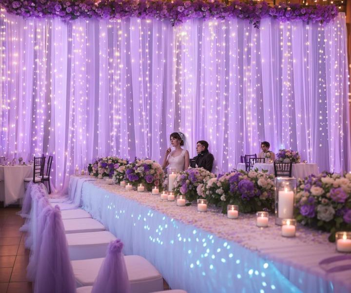 Imagem de Cortina de fundo Suppromo Lavender Tule 12m x 2,4m com luzes