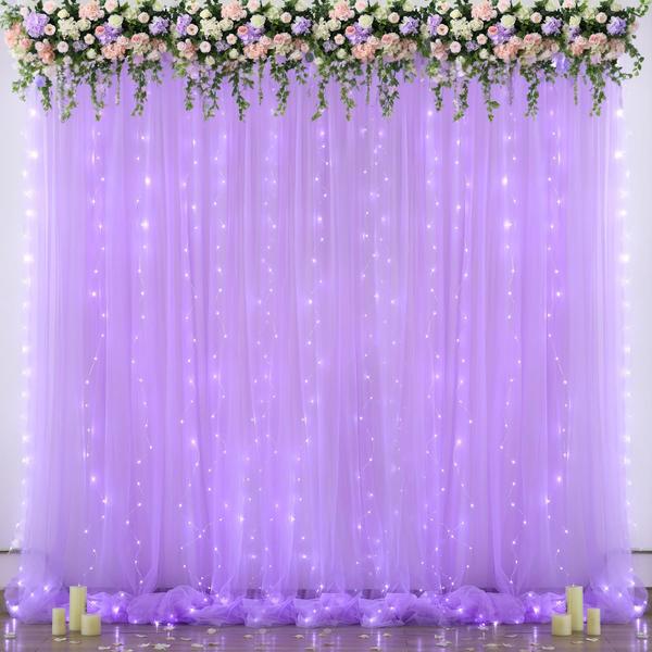 Imagem de Cortina de fundo Suppromo Lavender Tule com luzes 6x2,4m