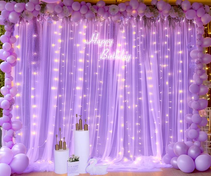 Imagem de Cortina de fundo Suppromo Lavender Tule com luzes 9x2,4m