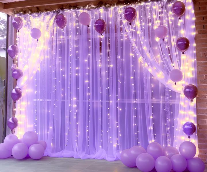 Imagem de Cortina de fundo Suppromo Lavender Tule com luzes 9x2,4m