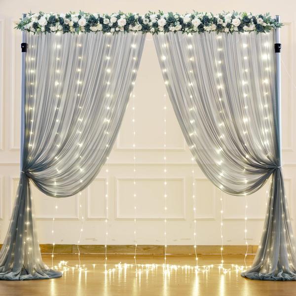 Imagem de Cortina de fundo Suppromo Silver Grey Tule 3x3m com luzes