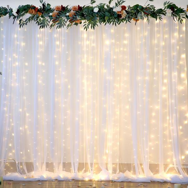 Imagem de Cortina de fundo Suppromo White Sheer Tule 9,1x2,4m com luzes