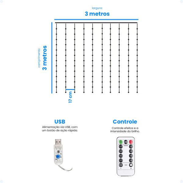Imagem de Cortina De Led 3x3m Decoração Cascata Natal Festa Casamento
