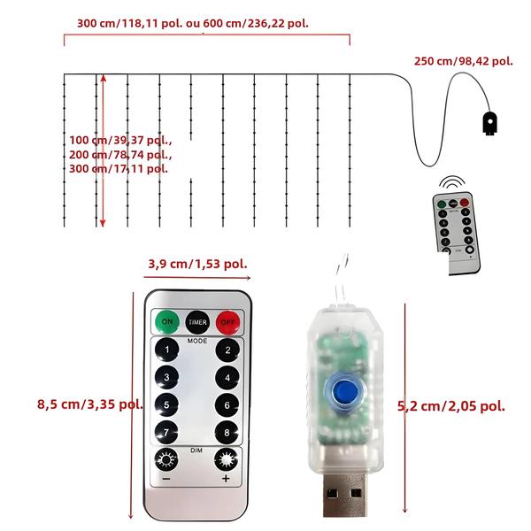 Imagem de Cortina de LED USB com Controle Remoto - Luzes de Fada para Casamento e Natal