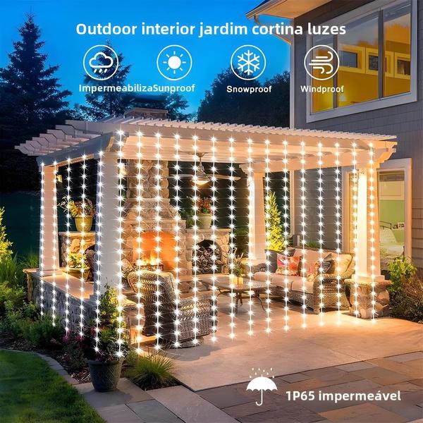 Imagem de Cortina de Luz LED Solar com Fio de Cobre - Decoração para Jardim, Festa e Natal