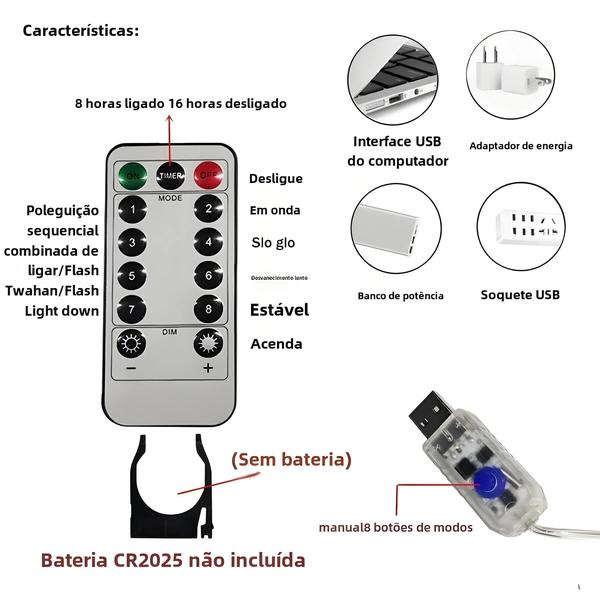 Imagem de Cortina de Luz LED USB com Controle Remoto - 8 Modos e Multicores - Ideal para Festas e Decoração