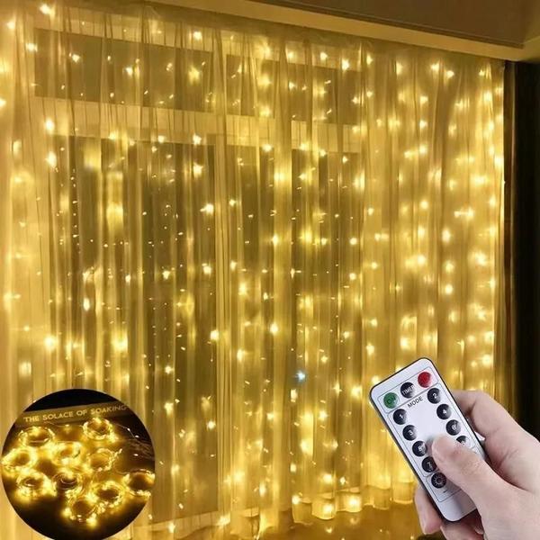 Imagem de Cortina De Luzes Led Com Controle Remoto Usb, 8 Modos, Guirlanda De Natal, Luz De Fadas Para Quarto,